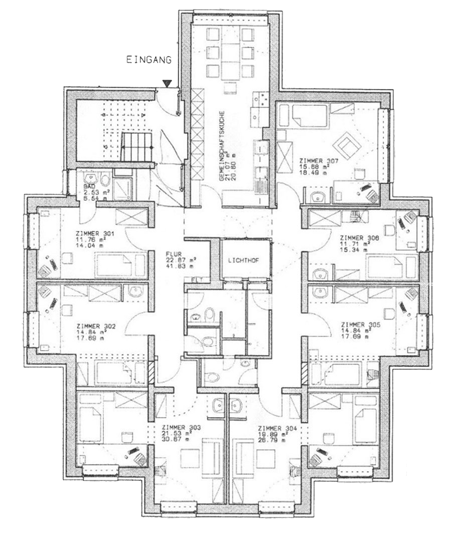 Grundriss Wohnheim Sielkamp - KHG Braunschweig